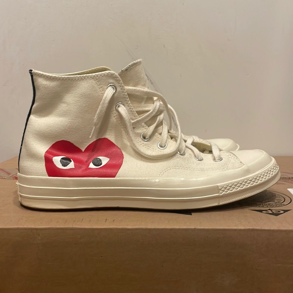 Lightly used Comme des Garçons x Converse Chuck Taylors. White.